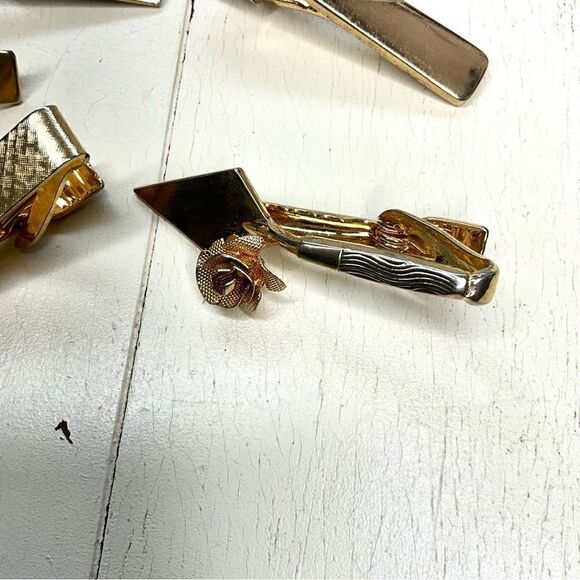 Vintage Tie Bars Goldtone American Flag Rose Etched Geometric Dragon - Picture 6 of 7